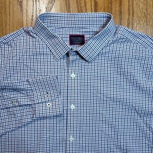 Untuckit Shirt Mens 3XL Tall Blue White Check Plaid Button Up Nylon Blend